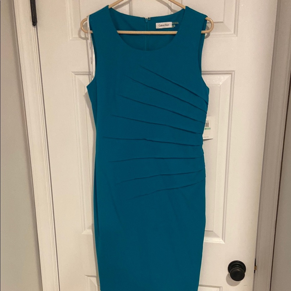 Calvin Klein Blue Sleeveless Sheath Dress Midi
